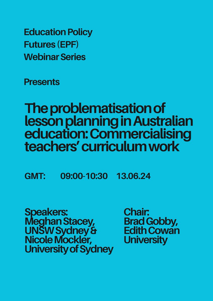 Join us via webinar on 13 June for an exciting conversation with @meghanrstacey and @nicolemockler on their latest research looking at how teachers’ curriculum work is problematised and its various effects, including its commercialisation Email/DM @andewilkins to attend