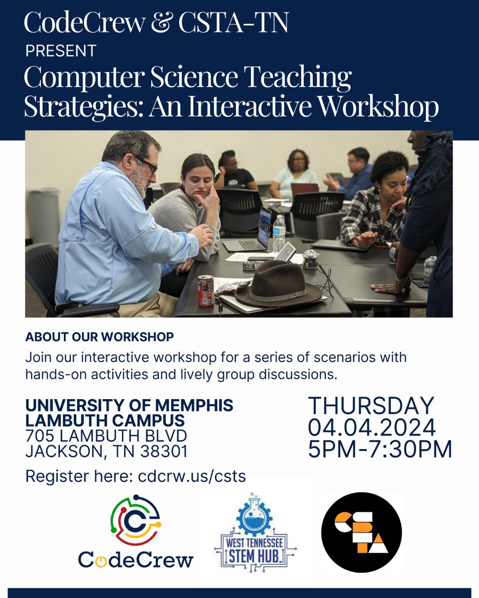 Educators, join us tomorrow to dive into exciting interactive scenarios, practical activities, and stimulating group discussions that will transform your curriculum. Make computer science accessible to every student - all in our compelling workshop. cdcrw.us/csts