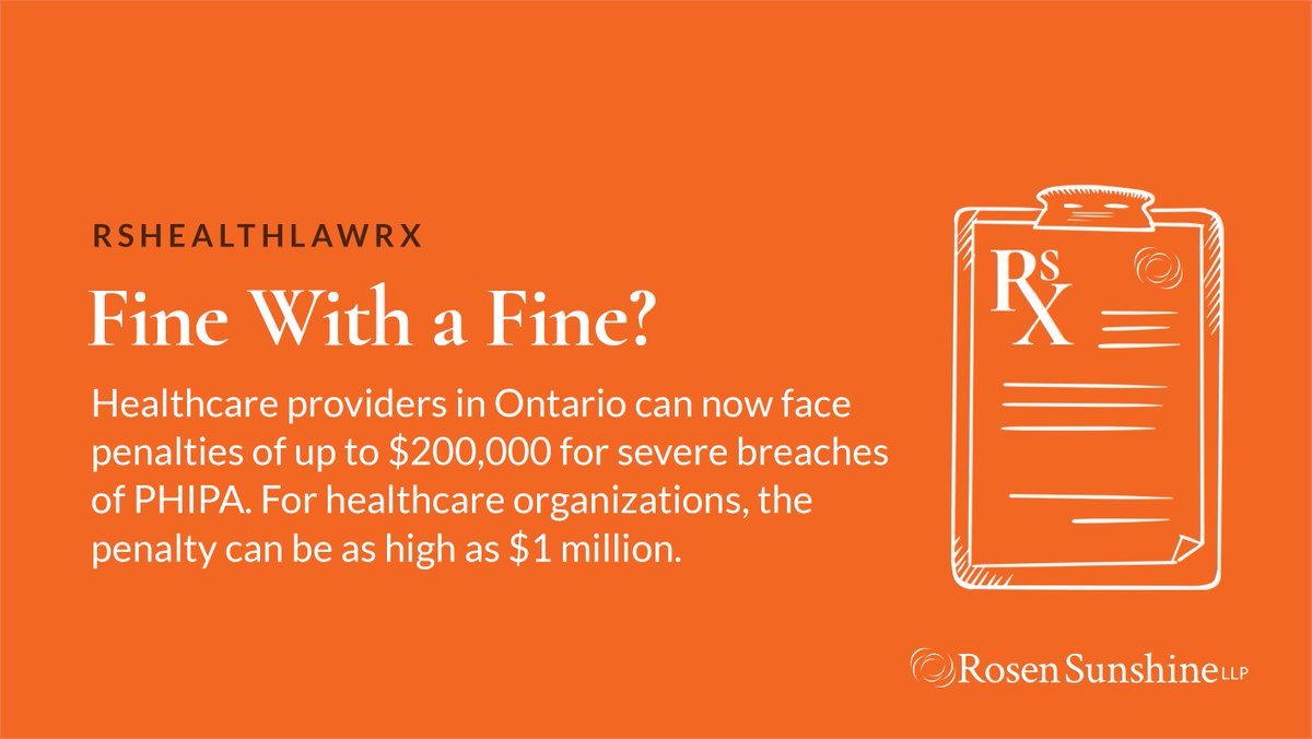 Monetary fines can be imposed by the Information and Privacy Commissioner of Ontario to encourage compliance with PHIPA. Where there are severe contraventions of PHIPA, the matter can be referred to the Attorney General for possible prosecution #RSHealthLawRx