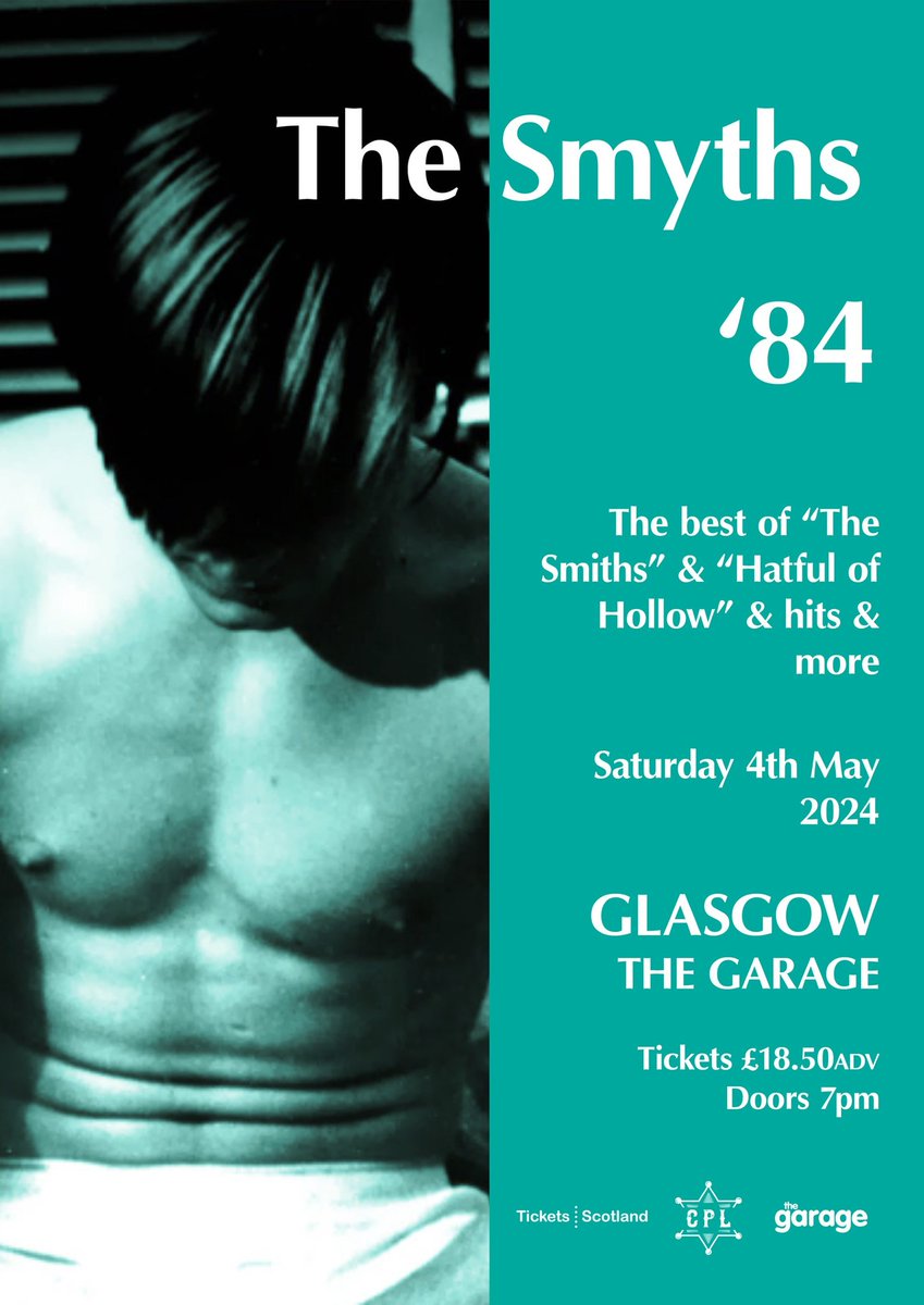 SATURDAY 4TH MAY @thesmythsuk will be back at The Garage next month, performing all the best tunes from the iconic album 'Hatful of Hollows' plus all the best hits of The Smiths. Tickets on sale now > tickets-scotland.com/t4173