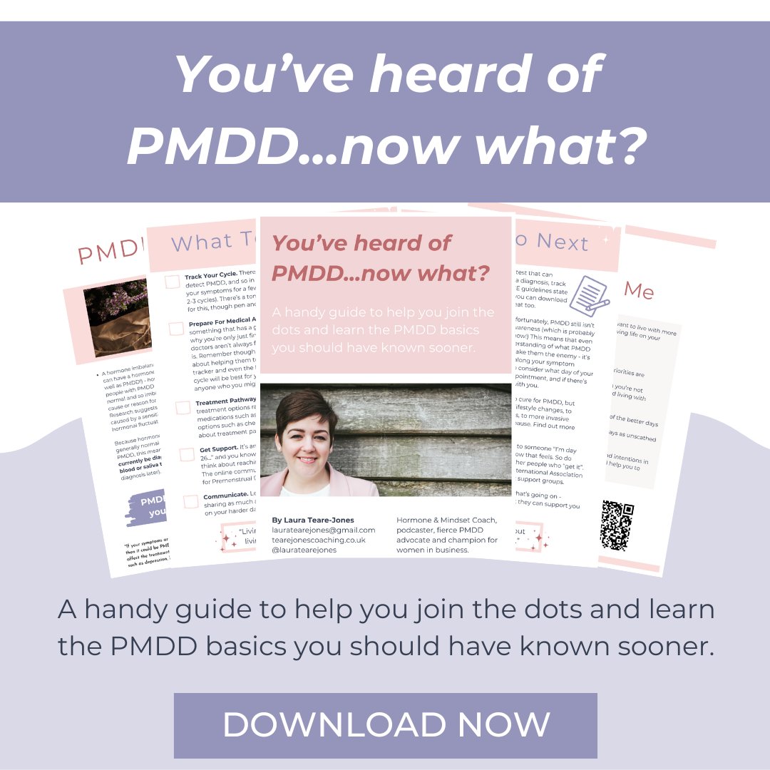 If you're just hearing about #PMDD for the first time, and wondering what to do next, download my handy guide to help you join the dots and learn the PMDD basics you should have known sooner.

tearejonescoaching.co.uk/youve-heard-of…

#PMDAwarenessMonth2024 #PMD24 #OurLightbulbMomentPMD