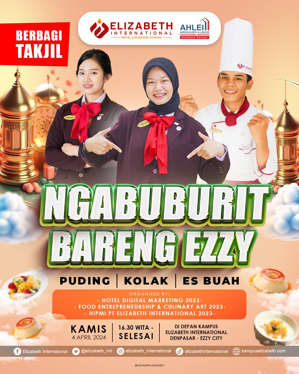 Elizabeth_Intl's tweet photo. Yuk ikutan ngabuburit seru bersama Ezzy! Kami menghadirkan takjil gratis berupa Puding, Kolak, &amp; Es Buah yang segar dan lezat. Makin special karena semua Takjil ini dipersiapkan khusus oleh students Ezzy 😍😍 https://t.co/wbvHmbVqQS
