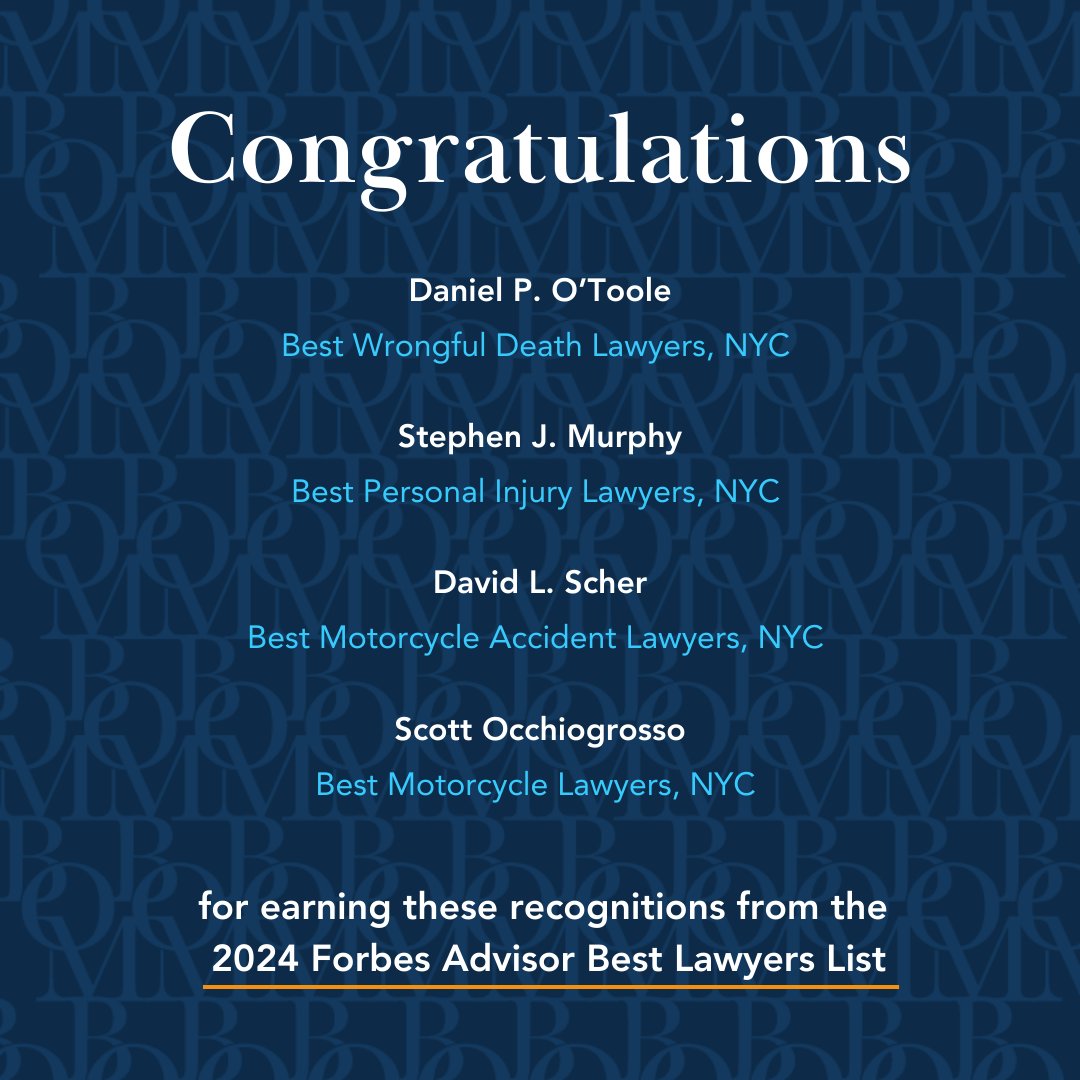 BlockOToole's tweet photo. Congratulations to Block O'Toole &amp; Murphy Partners Daniel O'Toole, Stephen Murphy, David Scher &amp; Scott Occhiogrosso for earning these recognitions from the 2024 @ForbesAdvisor Best Lawyers Lists!
#forbesadvisor #wrongfuldeathlawyer
#personalinjurylawyers #motorcycleaccidentlawyer https://t.co/7OR5tESSMa