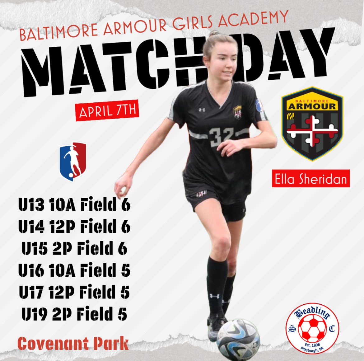 😊Not 1, but 2️⃣ exciting match-ups this weekend as Baltimore Armour GA will be hosting Beadling on 4/7 @ Covenant Park! Hope to see you there!
❤️Featured: 05/06 Senior Ella Sheridan
<a href="/baltimorearmour/">Balt Armour</a> @girlsacademyleague <a href="/topdrawersoccer/">TopDrawerSoccer</a> <a href="/soccerwire/">soccerwire</a> <a href="/prep_soccer/">prep school soccer</a> <a href="/imyouthsoccer/">ECNL/GA/Recruiting/College Soccer</a>