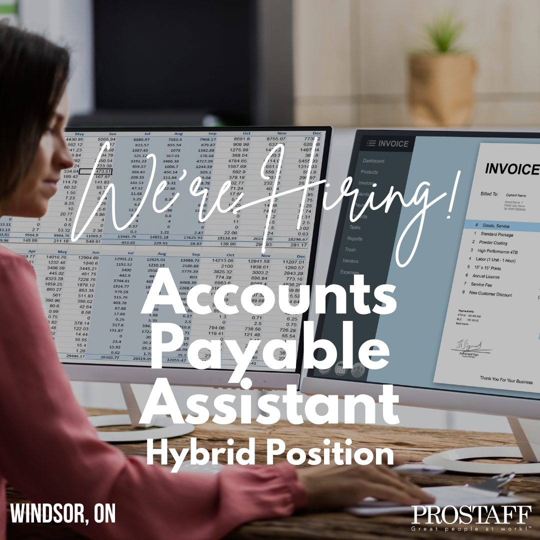 We’re #hiring an Accounts Payable Assistant in Windsor, ON!

This is a contract FULL-TIME position, in a hybrid office setting.

Pay: $24.04 per hour

Send your resume to JOBS@PROSTAFFWORKS.CA

#prostaffworks #jobboard #yqg #windsor #windsoressex #windsorjobs #worklocal