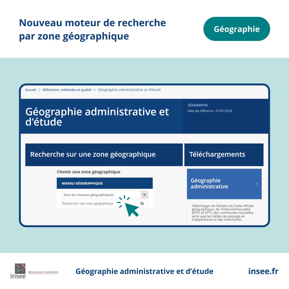 #Géographie | Pour faciliter l’utilisation du code officiel géographique, nous mettons à disposition un nouveau moteur de recherche sur une zone géographique ; il permet d’obtenir toutes les informations sur les zonages au 01/01/2024
 👉 insee.fr/fr/recherche/r…