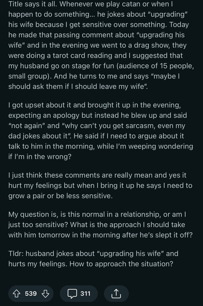If your husband is always joking about getting a new wife. Help him out by leaving him. This isn’t funny. This is abusive. Don’t put up with this 💩