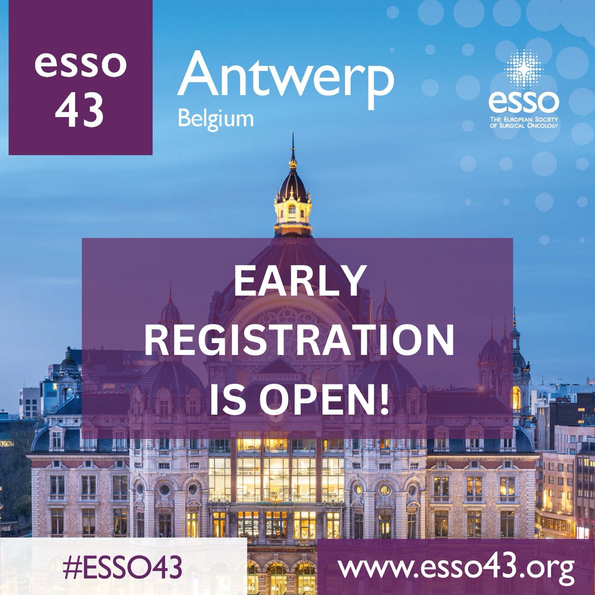 🎉 #ESSO43 early bird registration is officially open! 
Register now to benefit from the reduced rates 🐦
🔗esso43.org
<a href="/EYSAC1/">EYSAC</a> <a href="/itrisabel/">IR</a> @gfcatanuto <a href="/Carmela_surgery/">Carmela Caballero</a> <a href="/SStattner/">Shelley Stattner</a> <a href="/DeliaCortesGuir/">Delia Cortés Guiral</a> <a href="/WimCeelen/">Wim Ceelen</a> <a href="/alegronchi/">Alessandro Gronchi</a> @EdiBonci <a href="/PallviKaul/">Pallvi Kaul</a> <a href="/SantracNada/">Nada Santrac</a> <a href="/SochorovaDana/">Dana Sochorova</a>