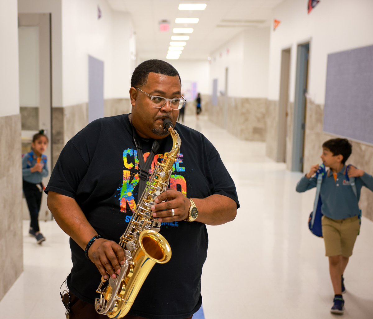 Mr. Buyckes, the music teacher at Harmony Science Academy-Cypress, gets the students dancing in the mornings with his saxophone playing as they arrive for another day of school.🎵🎶🎷