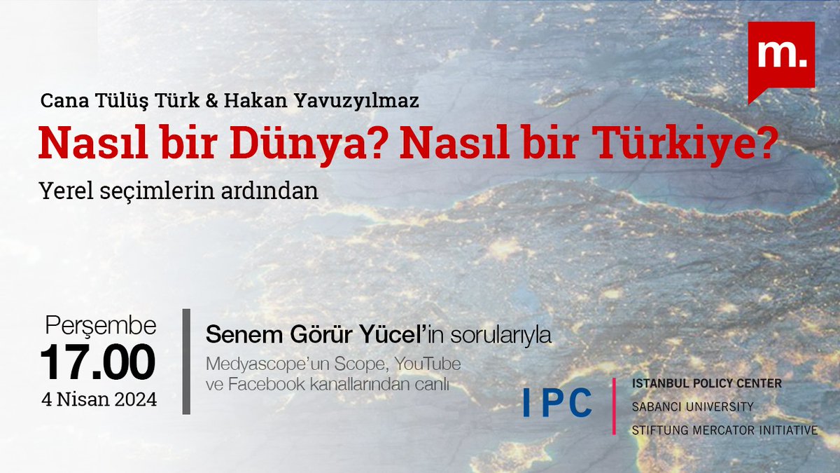 ipc_ipm's tweet photo. Nasıl bir Dünya? Nasıl bir Türkiye?
Yerel seçimlerin ardından

🎙Cana Tülüş Türk
🎙Hakan Yavuzyılmaz
🎤Senem Görür Yücel

🗓4 Nisan, Perşembe
🕔17.00
🔗https://t.co/4jD0LwPxxi https://t.co/5uiR3fX1j2