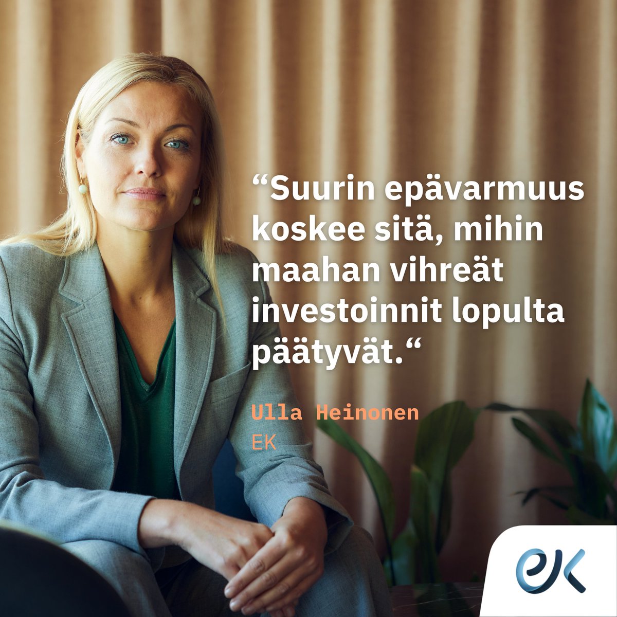 Maiden välinen kilpailu vihreän siirtymän investoinneista kovenee kaiken aikaa. @heinonen_ulla: Suomen pitää vahvistaa vahvuuksia, mutta myös uskaltaa tarvittaessa ottaa käyttöön uusia keinoja pärjätä valtiontukikilpailussa. Lue lisää 👉ek.fi/ajankohtaista/…