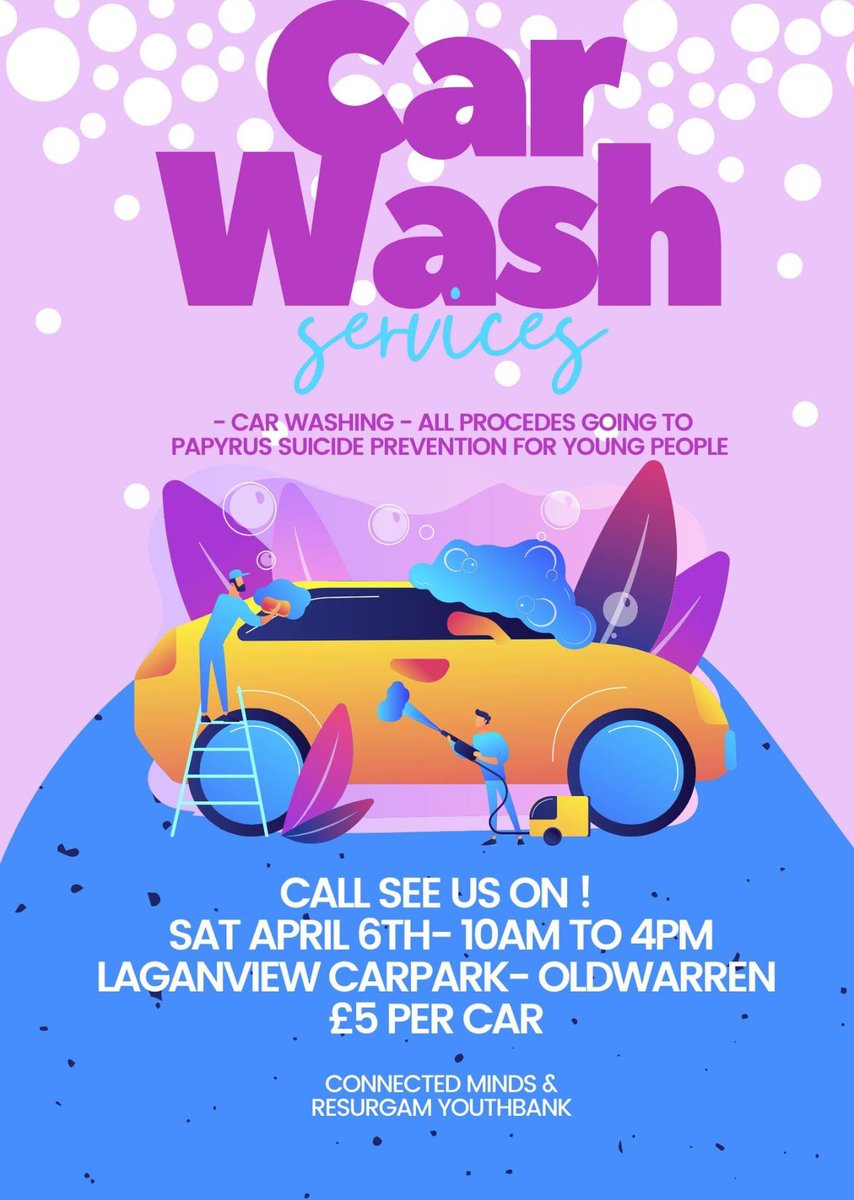 Hope to see you all this Saturday at our car wash fundraiser! 📍Old Warren Estate, 69 Drumbeg Drive Lisburn in back car park All funds going to @PAPYRUS_Charity