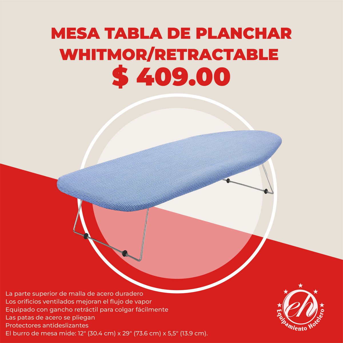 ¡Haz que el planchado sea más fácil y eficiente! Nuestro burro mesa de planchar con gancho y malla de acero te permite mantener tus prendas impecables. ¡Ordena ahora y simplifica tus tareas de mantenimiento!

shopequipamientohotelero.com/products/burro…