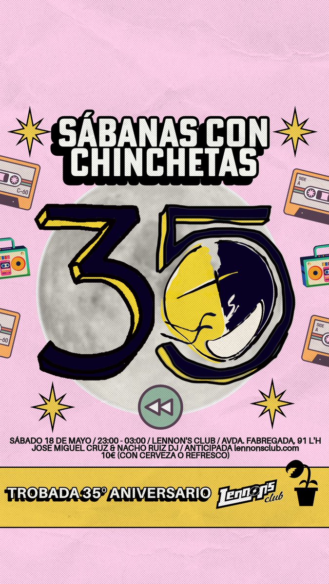 SabConChinche's tweet photo. El sábado 18 de mayo hay TROBADA! 💥#SCC35 

A partir de las 23h. en @LennonsClub Avda. Fabregada, 91 L’H

🎟️ Entrada con cerveza o refresco, 10€ en https://t.co/qRmD27bRDR…

@JMCruzabad y @NachoRuiz a los mandos 🪩✨ https://t.co/1SYH1xYOTi