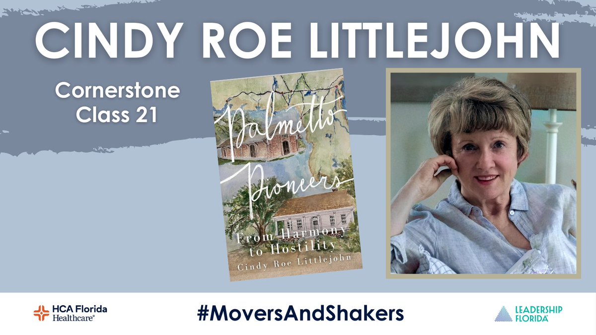 LeadershipFla's tweet photo. Cindy Roe Littlejohn (#CornerstoneClass21 #Blackjack, #NorthwestRegion) recently released a new book entitled, "From Harmony to Hostility," her second in the Palmetto Pioneers series.
Sponsor: @HCAFLHealthcare #MoversAndShakers https://t.co/1kLazlUm3X
