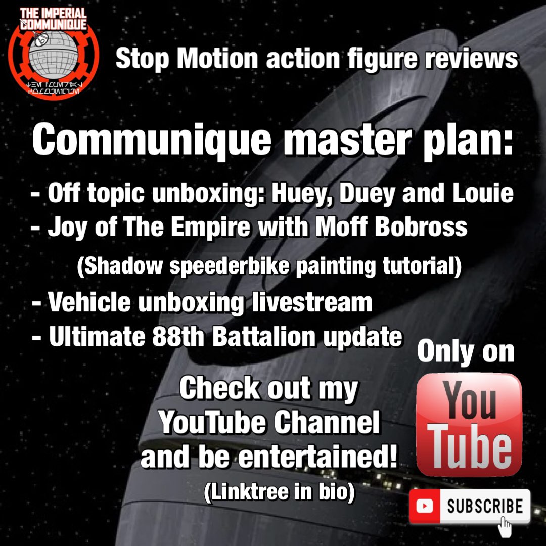 #StarWars #stopmotion #animation #TVC #ToyReviews #Toys #actionfigures #YouTube #TheEmpire #TheMandalorian #BobaFett #DarthVader #Ahsoka #TheBadBatch #TheAcolyte #Andor #88theternalbattalion #Toys4Life #BackTVC #ToyFanTalent #BobRoss #Grogu

youtube.com/@TheImperialCo…