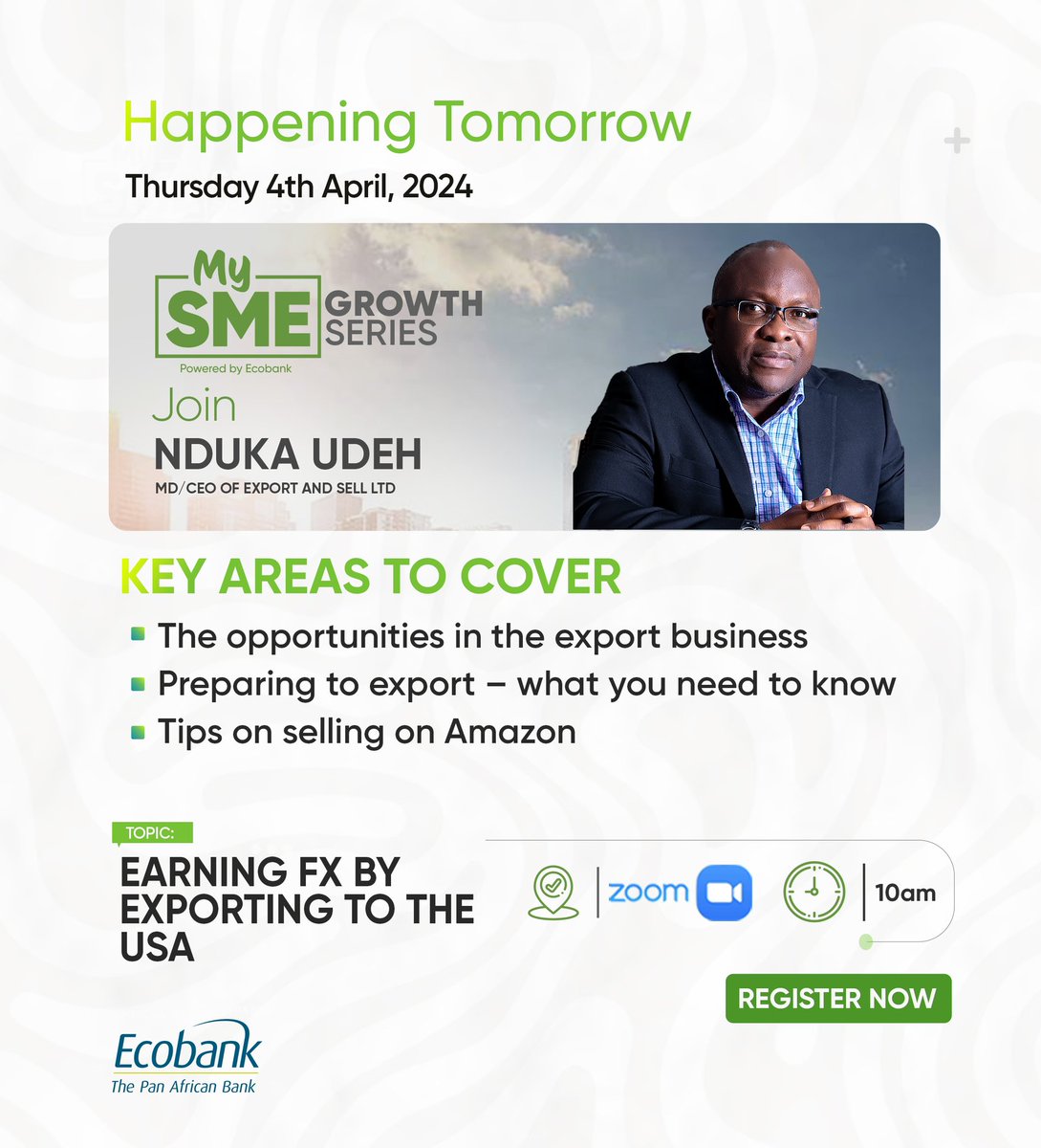 One day to go!⏳ Get a brief overview of MySME Growth Series Ep. 4 Nduka Udeh (MD/CEO of Export and Sell Limited). Secure your spot by registering today and be sure to join a few minutes before the session begins! Click the link below to register: bit.ly/MySMESeries4…