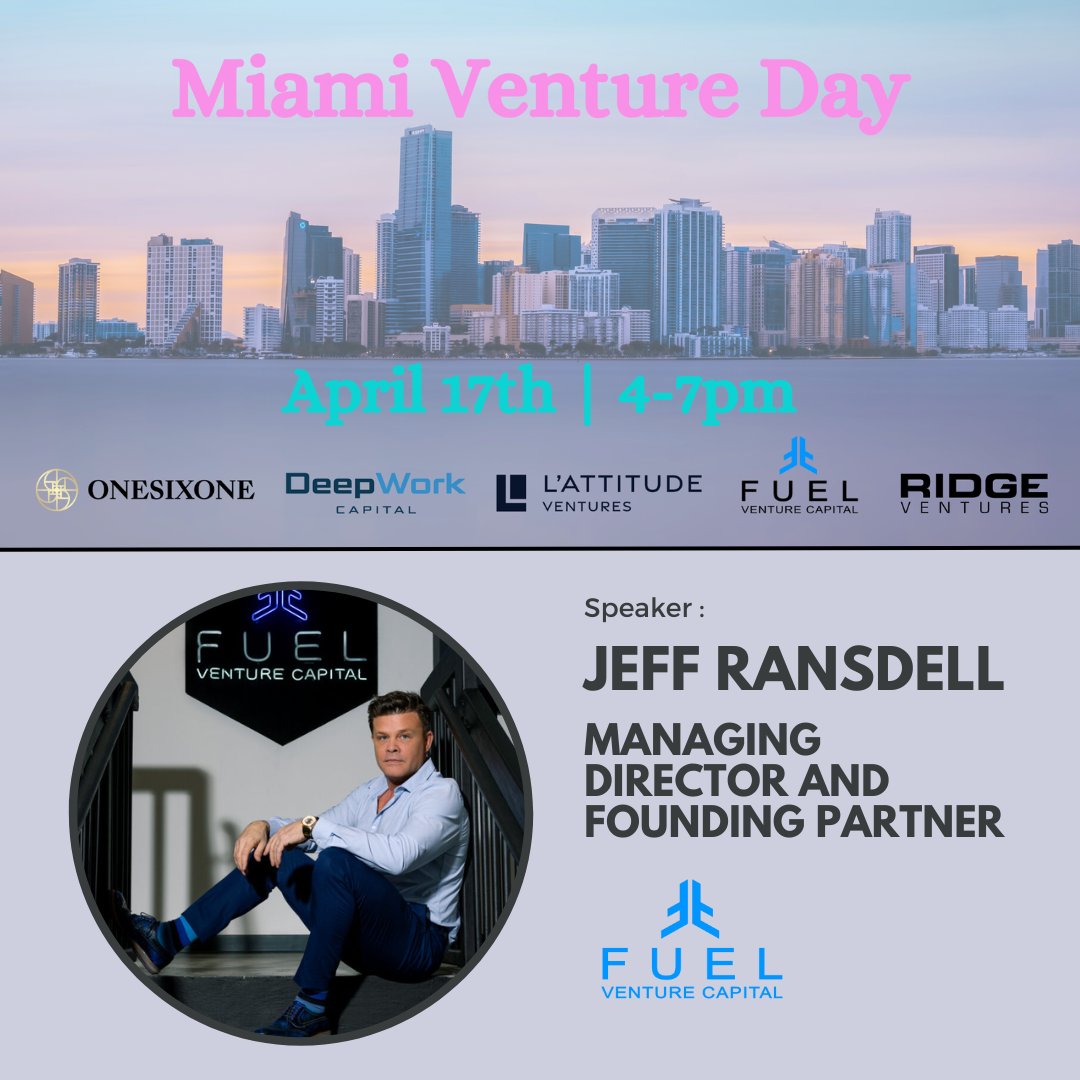 Miami Venture Day will bring together the top startup founders and investors in Miami under one roof to network and learn from leaders including our <a href="/jeffransdellvc/">Jeff Ransdell</a>! It's all happening on April 17th at Builders Collective. RSVP below! #Fueled #VC 
eventbrite.com/e/miami-ventur…
