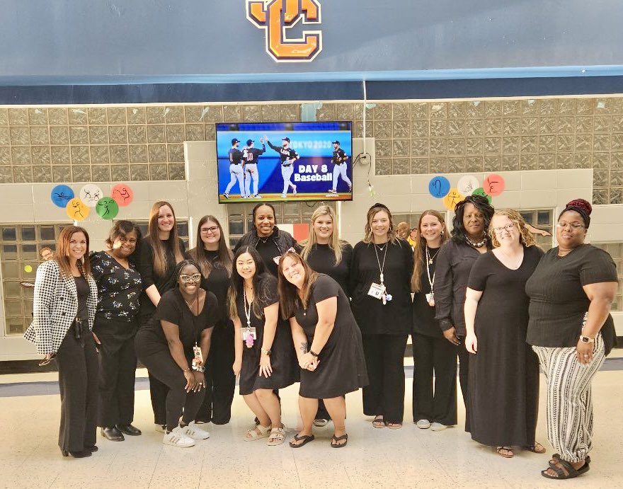 3rd grade teachers rallied together in black to “mourn” the ending of business casual Wednesdays. A few other staff members may have gotten the memo too! 💙🧡⚡️ #TeamDCS