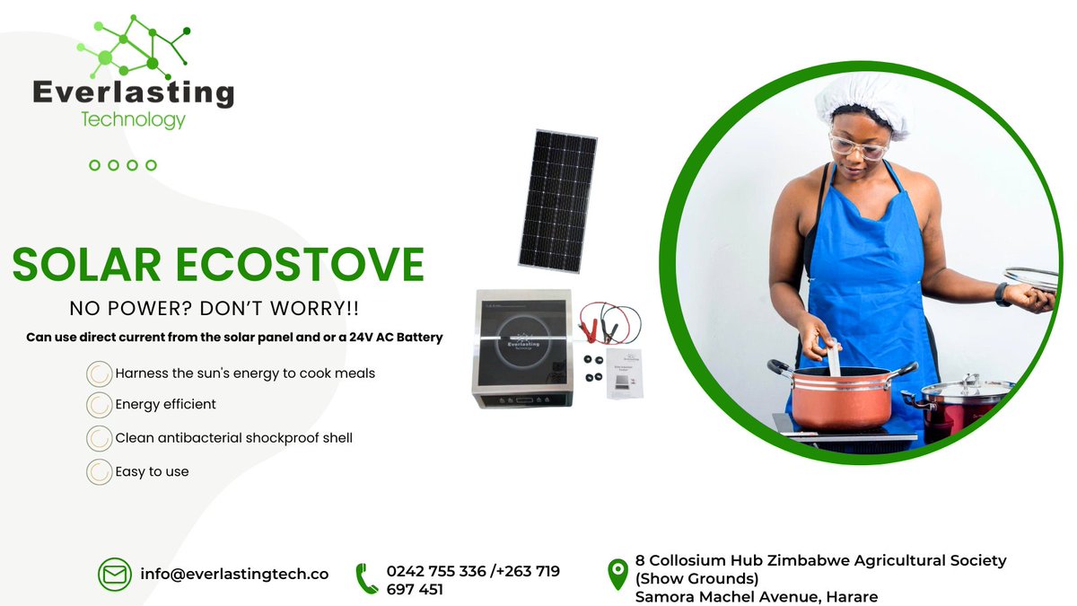 EverlastTechzw's tweet photo. Embrace the power of the sun with Everlasting Technology's Solar Ecostove—your eco-friendly cooking partner! No electricity? No problem! Cook anywhere using solar power. #SustainableLiving #SolarCooking #EverlastingTech #Ecostove https://t.co/v8dXx1SAnA