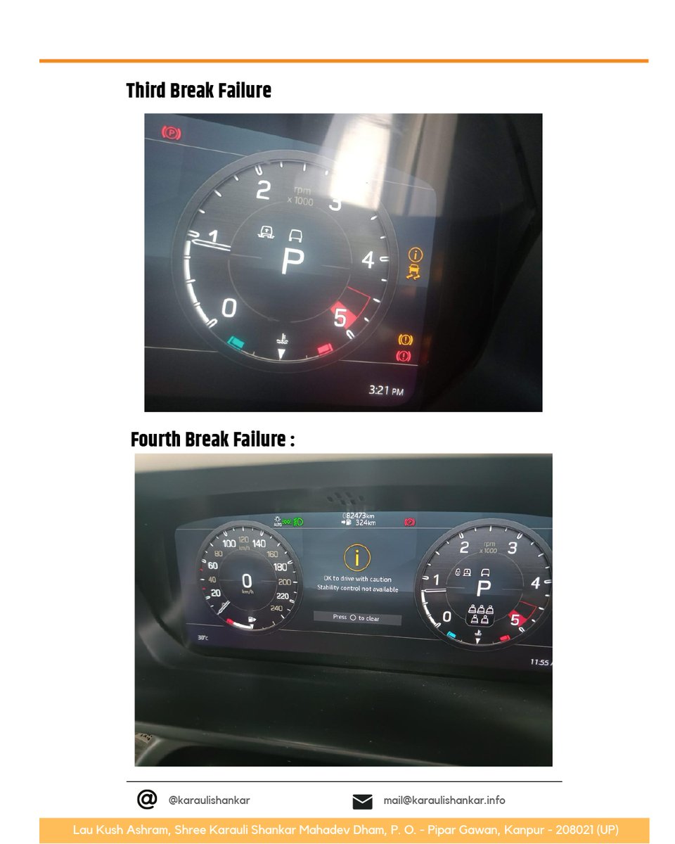 KarauliShankar's tweet photo. Deeply troubled by the recent series of brake failures in Shree Karauli Shankar's vehicle. As a beloved spiritual guru and global influencer, their safety is paramount. Urging authorities to conduct a thorough investigation and ensure justice prevails. #SafetyFirst #ProtectKarauliShankar @Uppolice @myogiadityanath @UPGovt  @HMOIndia @GlobalNCAP @RNTata2000 @TataMotors @LandRover