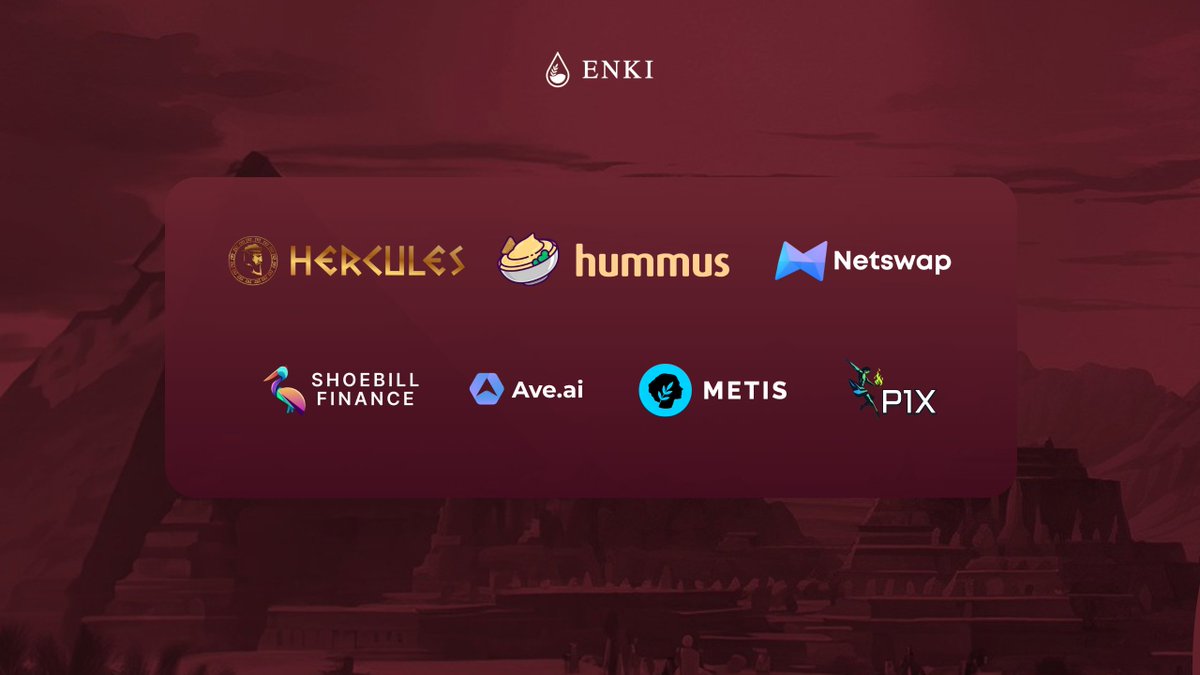 ENKIProtocol's tweet photo. Reflecting on 4 months since inception, we're proud to have forged strong partnerships with such remarkable protocols.

Together with @TheHerculesDEX, @hummusdefi, @ShoebillFinance, @netswapofficial, @aveaiofficial, and being incubated by @P1Xlabs we're setting new standards in innovation and growth on @MetisL2 ⚡️

An upcoming partnership is soon to be announced, the journey has just begun 💪