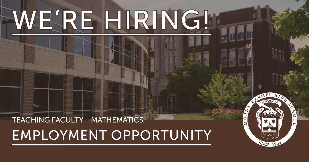 JOIN OUR TEAM! Mount Carmel is hiring a Math teacher to join our talented faculty this fall. Visit our website to learn more about the position and how to apply. mchs.org/about/employme…