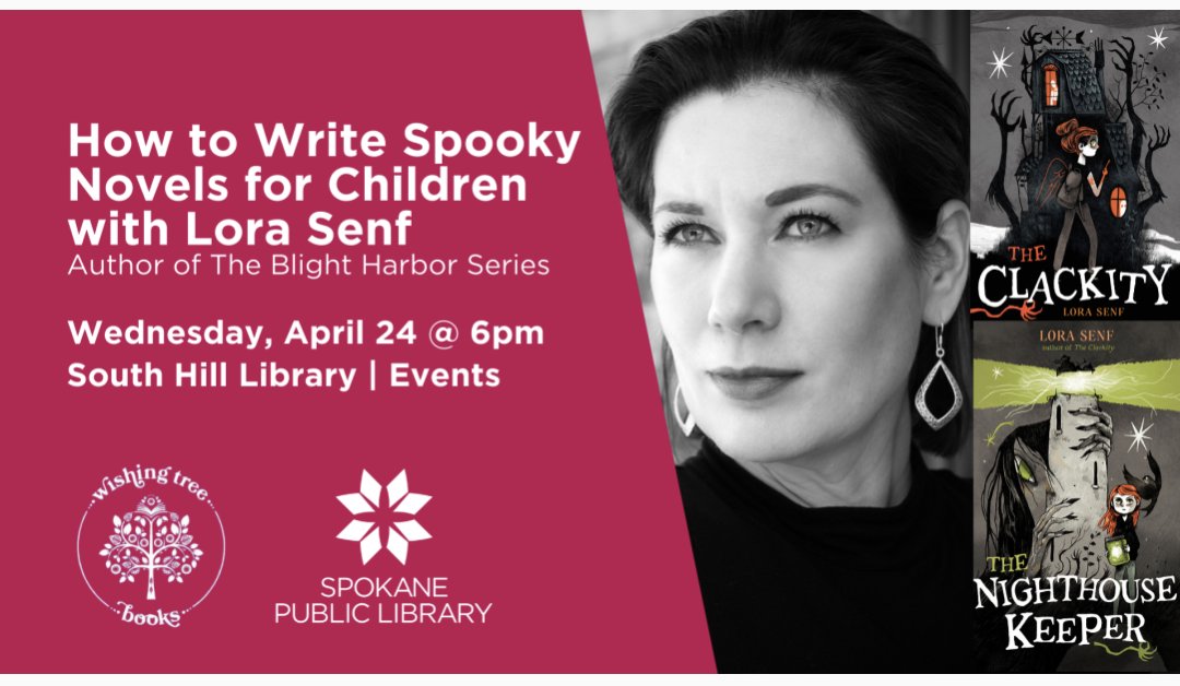 Lora Senf (@lora013) on Twitter photo In three weeks I'll be in conversation with the amazing Sharma Shields as we discuss writing horror for kids. I'll also be signing books and <a href="/WishingTreeBook/">Wishing Tree Books</a> will have copies of Clackity and Nighthouse available for purchase. Thank you <a href="/spokanelibrary/">Spokane Public Library</a> for hosting this event. In three weeks I'll be in conversation with the amazing Sharma Shields as we discuss writing horror for kids. I'll also be signing books and <a href="/WishingTreeBook/">Wishing Tree Books</a> will have copies of Clackity and Nighthouse available for purchase. Thank you <a href="/spokanelibrary/">Spokane Public Library</a> for hosting this event.