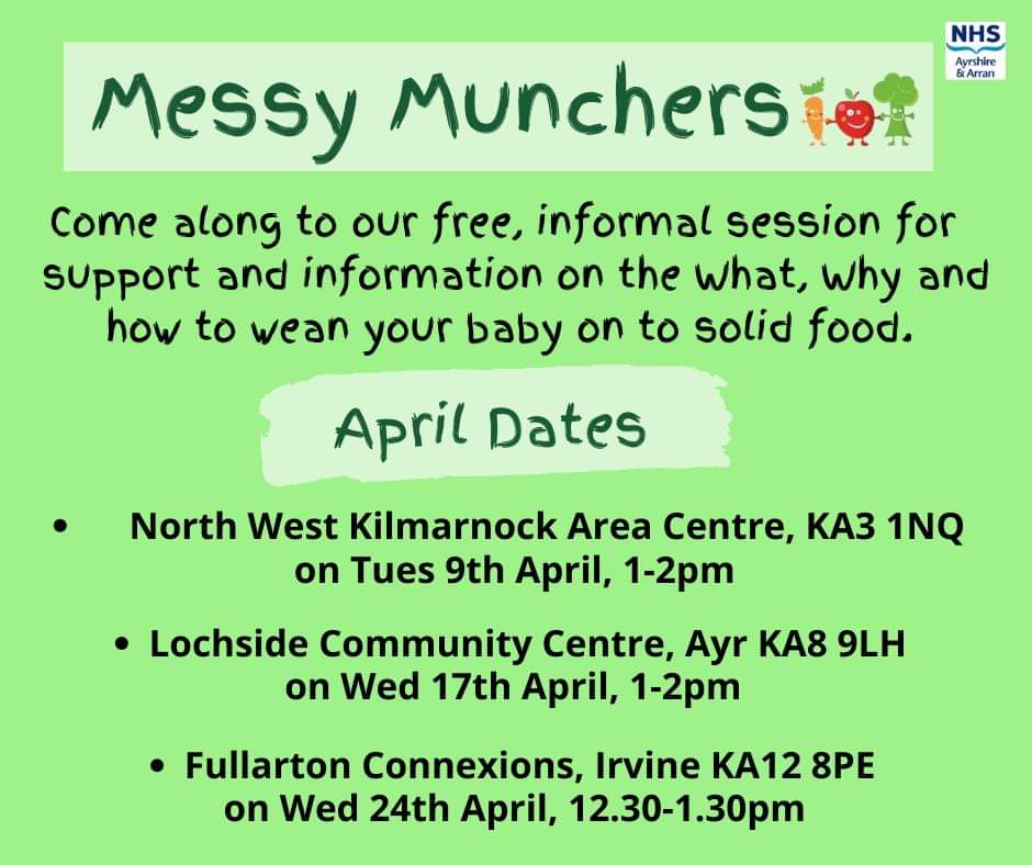 👶Messy munchers is a short, fun session about what foods to give your baby and when. Why not pop along and join one of their free sessions and see how easy it can be to wean your baby with a demonstration of fun first foods. 👉 nhsaaa.net/wp-content/upl…
