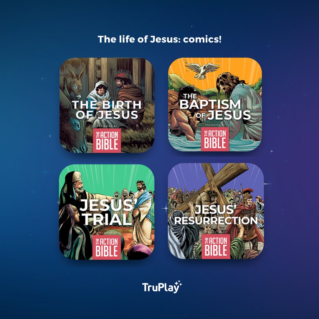 DON'T LET THE EASTER CONVOS STOP 💙 — did you know TruPlay has comics that read to you on the platform?! From the birth of Jesus to His resurrection, you and your family can explore beloved stories of the Bible in a whole NEW way. Available now on TruPlay 💫