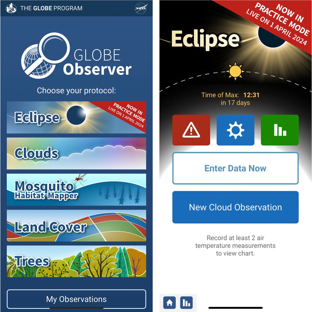 Solar eclipse countdown: T-5 days! Don’t wait until April 8th to install the @GLOBEProgram Observer App on your smartphone. Make some practice observations today and prepare to Do NASA Science, wherever you are, during the total solar eclipse: bit.ly/3TRiAMR #CitSciMonth