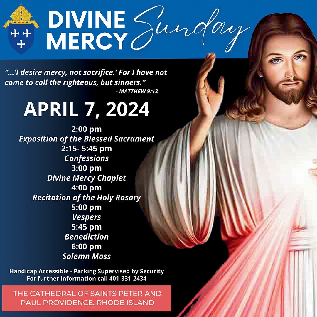 Join us for a sacred journey of grace and redemption as we commemorate Divine Mercy Sunday at the Cathedral of Saints Peter and Paul. Starting at 2 p.m., immerse yourself in prayer, reflection, & devotion, culminating in the solemn Mass at 6 p.m. provd.io/3U2I09t