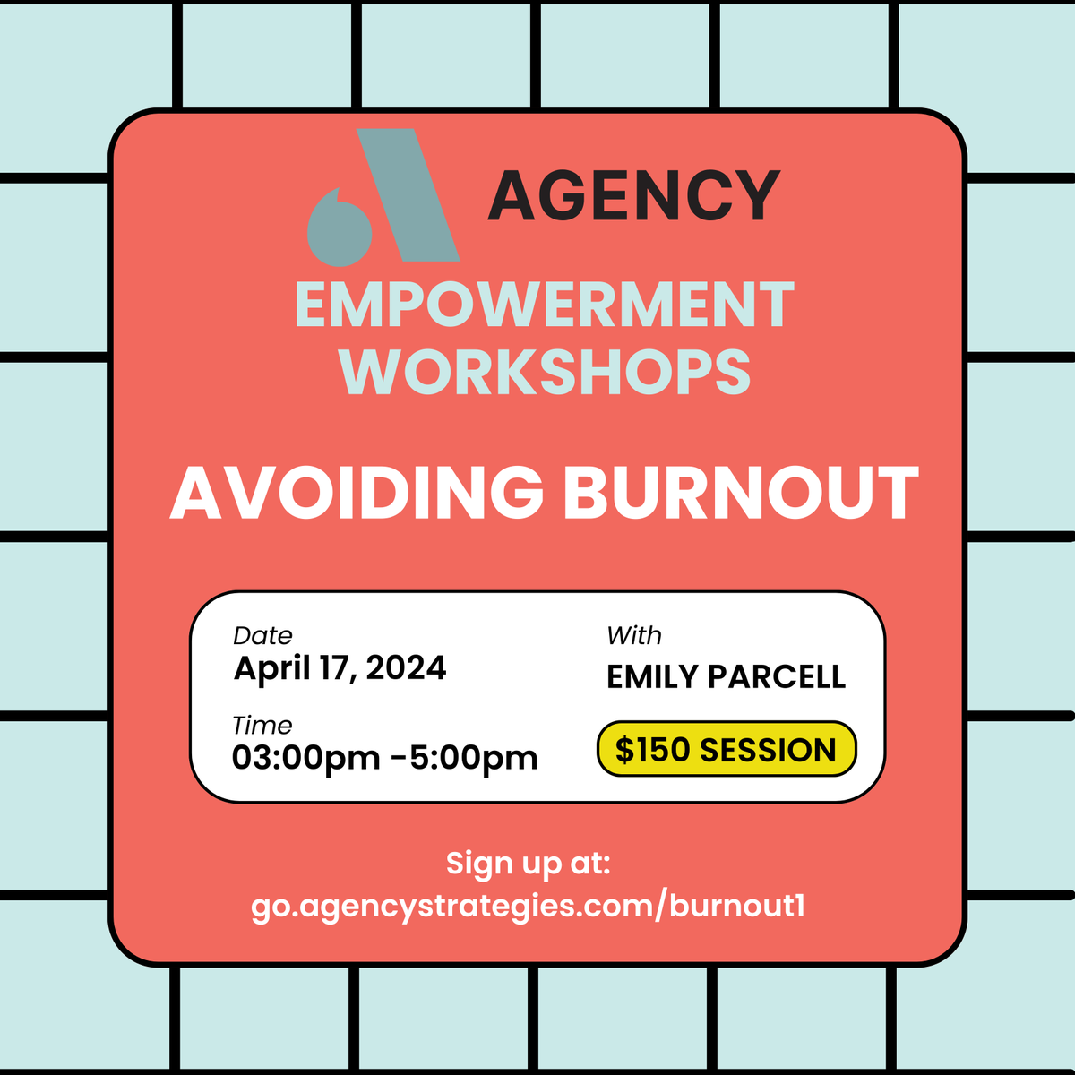 agencystrat's tweet photo. Join us for a two-hour live workshop on Avoiding Burnout and help us change the culture of professional politics to prioritize self-care and wellness for political professionals. #stoptheburnout #selfcare #wellness https://t.co/Sy57qTS2gq