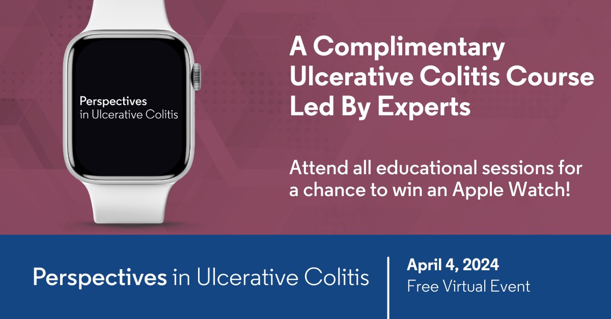 Perspectives in Ulcerative Colitis is live tomorrow! Have you registered yet? It's not too late to save your spot.   P.S. Attend the educational sessions for a chance to win an Apple Watch! okt.to/XcmLKR