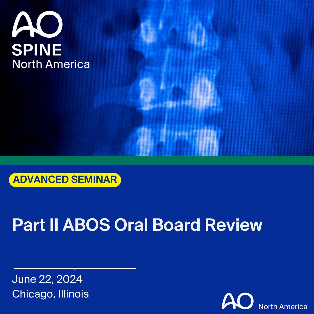 💡Are you a spine surgeon preparing to take your oral boards? Join us for the AO Spine NA Seminar-Part II ABOS Oral Board Review on June 22, in Chicago, IL. @AOSpine 🔗 bit.ly/Spine-ABOSOral…