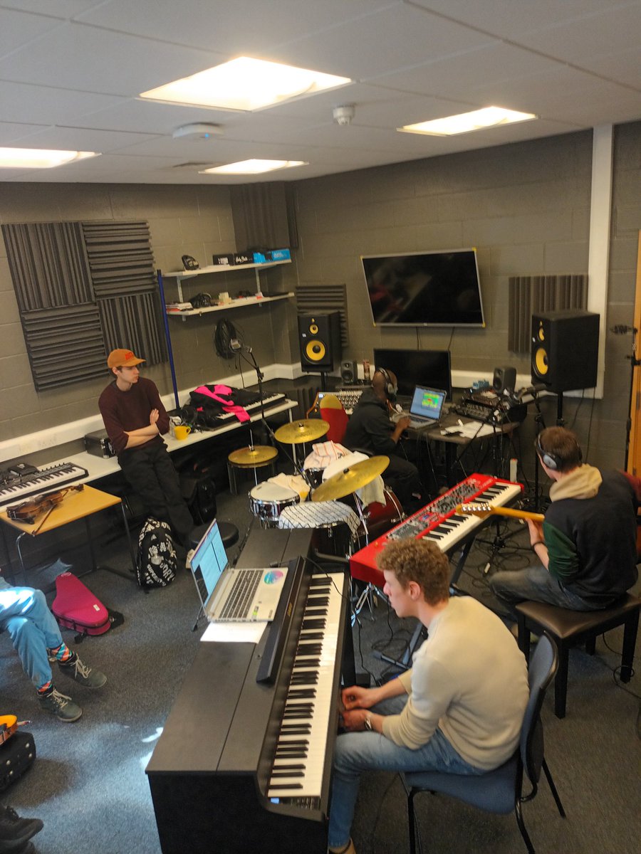 Enjoying a couple of days in the studio with our @Tom_Warriors #grimesupreme project. Young instrumentalists laying down some tracks they wrote with local rappers for our gig at the #Albemarle on April 20th. @HullJazzFest @bus_hull