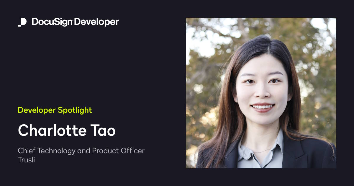 DocusignDevs's tweet image. Spotlight on Charlotte Tao, the tech wizard behind Trusli! She weaved DocuSign eSignatures into their contract automation platform using the eSignature REST API. Learn from her coding magic! 🪄 #DevSpotlight
