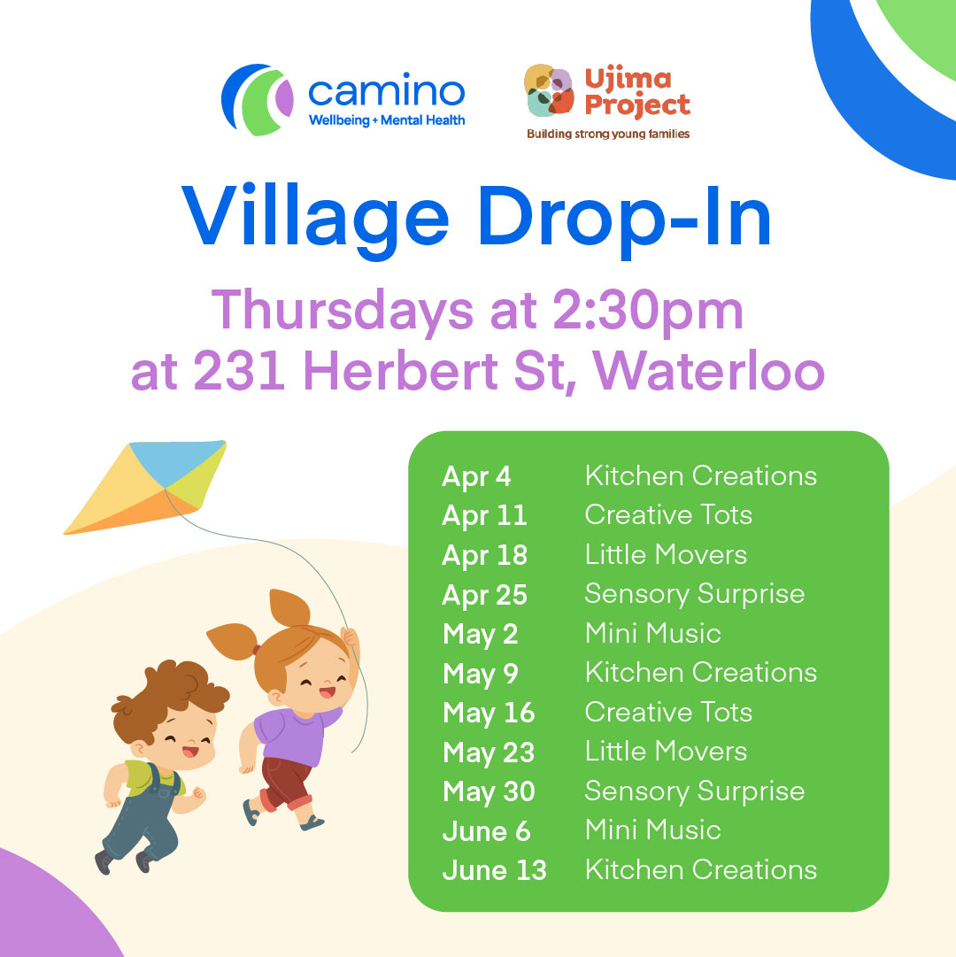 Attention Young Parents! Village Drop-In is for you and your kiddos aged 0-6. No registration required! Come on your own! Bring a friend! Meet new friends! Enjoy some food, stay to chat, and play together. For more info, call or text us at 519.477.2489
