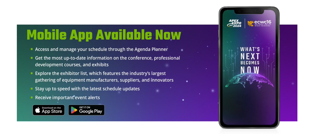 Download the #IPCAPEXEXPO app to get the most up-to-date info on the largest #electronicsmanufacturing trade show in the U.S. We can’t wait to see you in Anaheim next week! #BuildElectronicsBetter. 

Download the app on the Apple App Store or on Google Play.