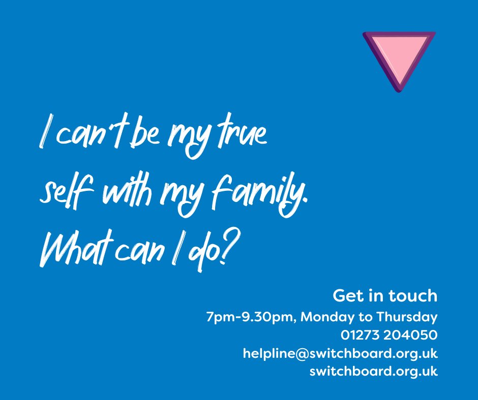 💙 Being unable to be your true self when you're with your loved ones can be exceptionally challenging. If you're in this situation, please get in touch with us. We'll listen closely to everything you say and will do our best to help. We're here for you if you need us.