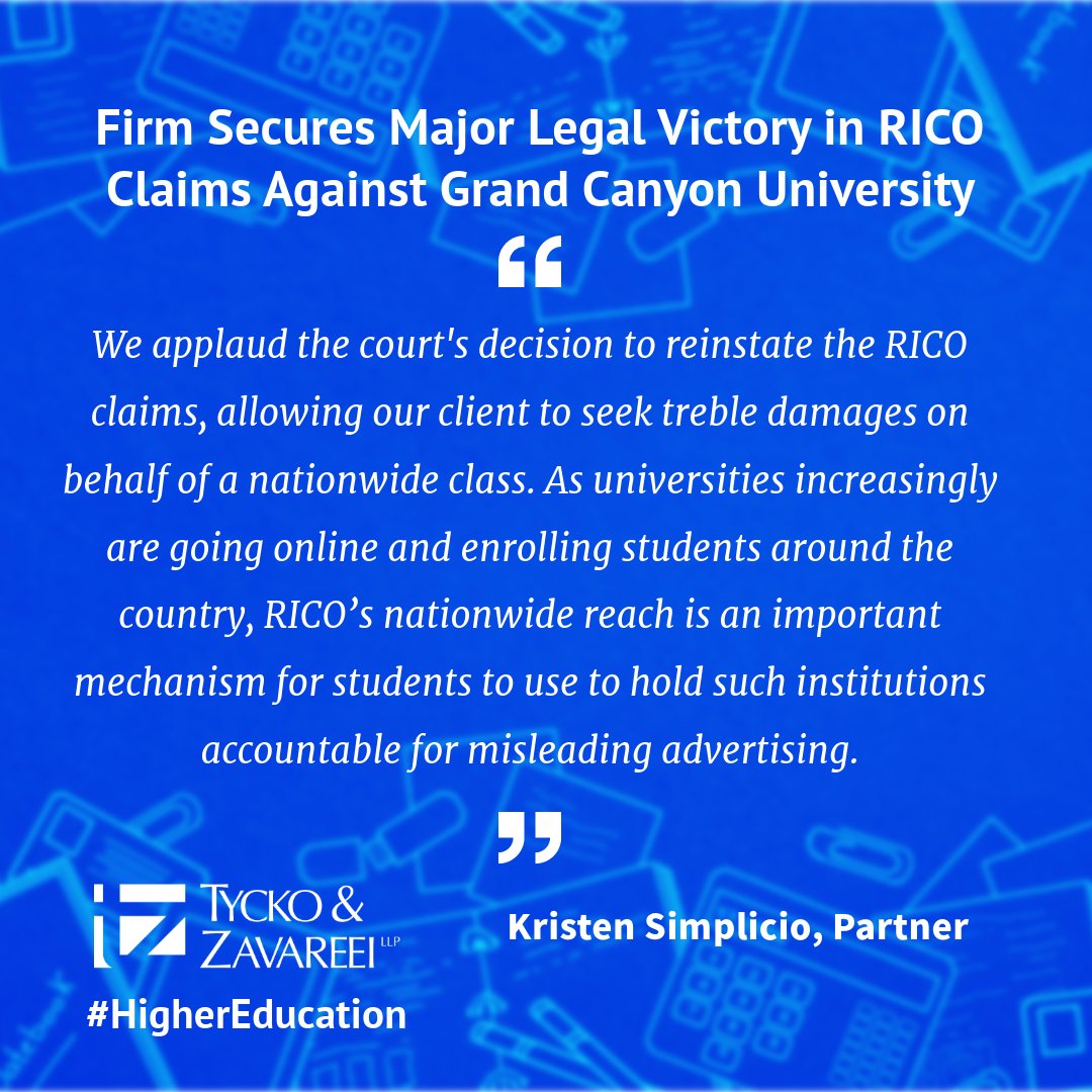 TyckoZavareei's tweet image. Firm Secures Major Legal Victory in RICO Claims Against Grand Canyon University
ow.ly/hhvj50R7uF1 #ClassAction #RICO #HigherEducation