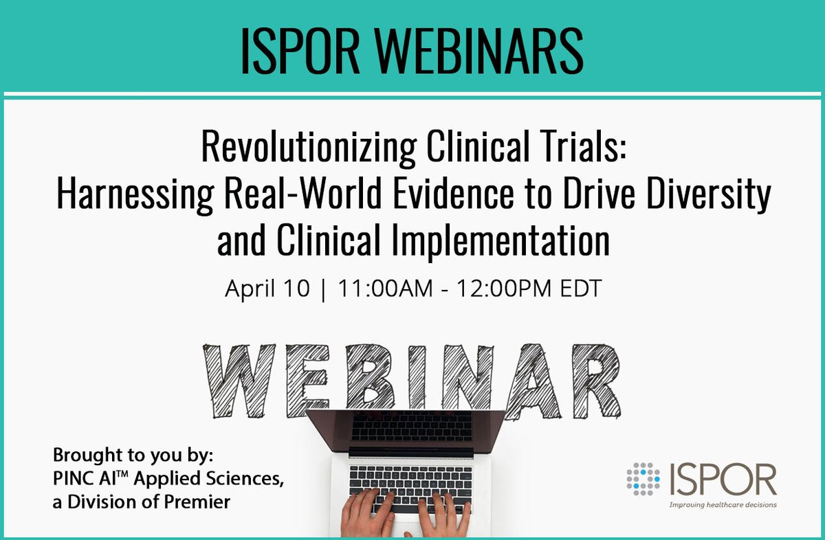 The potential of #realworldevidence in enhancing #clinicaltrialdesign and execution is vast. Join us on April 10 to dive deeper into revolutionizing clinical trials. This webinar is sponsored by PINC AITM Applied Sciences, a Division of Premier. Details>> ow.ly/A90r50R59w4