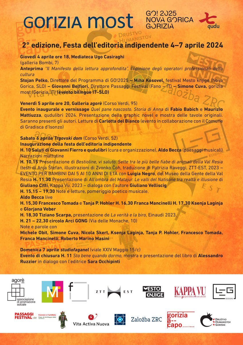 qudulibri's tweet image. Inizia la settimana di #goriziamost, nei luoghi belli della città! Veniteci a trovare e ad ascoltare 💚📚 Grazie a coloro che ospitano i nostri eventi e a coloro che partecipano! Grazie @go_2025 per il supporto costante! Gremo skupaj! 💚
#statecivicini #goborderless #oneyeartogo