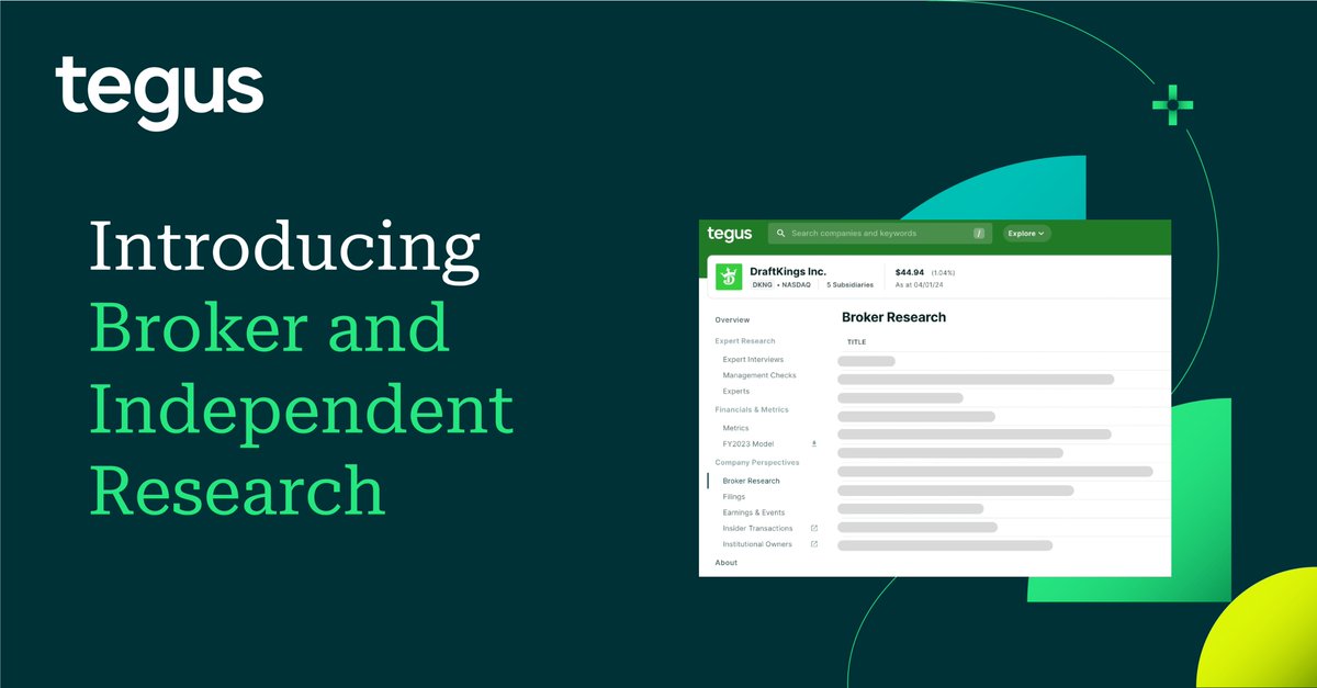 We're excited to announce that Broker and Independent Research is coming to the Tegus platform in 2024! Tegus customers will be able to access Broker Research from leading Wall Street and independent research firms, offering something no other vendor can: a comprehensive,…