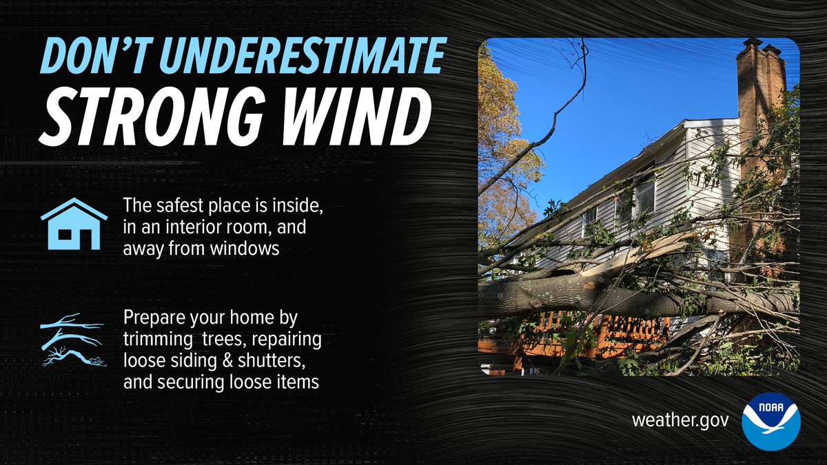 Don't underestimate the power of severe wind! It can damage your home or vehicle. Prepare to help reduce damage: 🔹 Trim trees and shrubs 🔹 Repair loose siding or shutters 🔹 Secure loose outdoor items (patio furniture, trash cans, etc.)