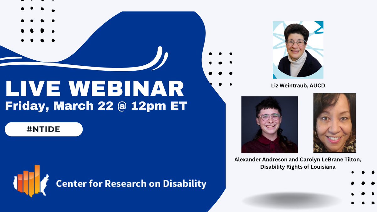 What are your lunch plans on Friday? 🥪 Join us on April 5th, 2024 at 12pm EST for this month's in-depth look at the numbers! Register now - researchondisability.org/event/2024/04/… #DisabilityStats #UNHIOD #UNHCHHS