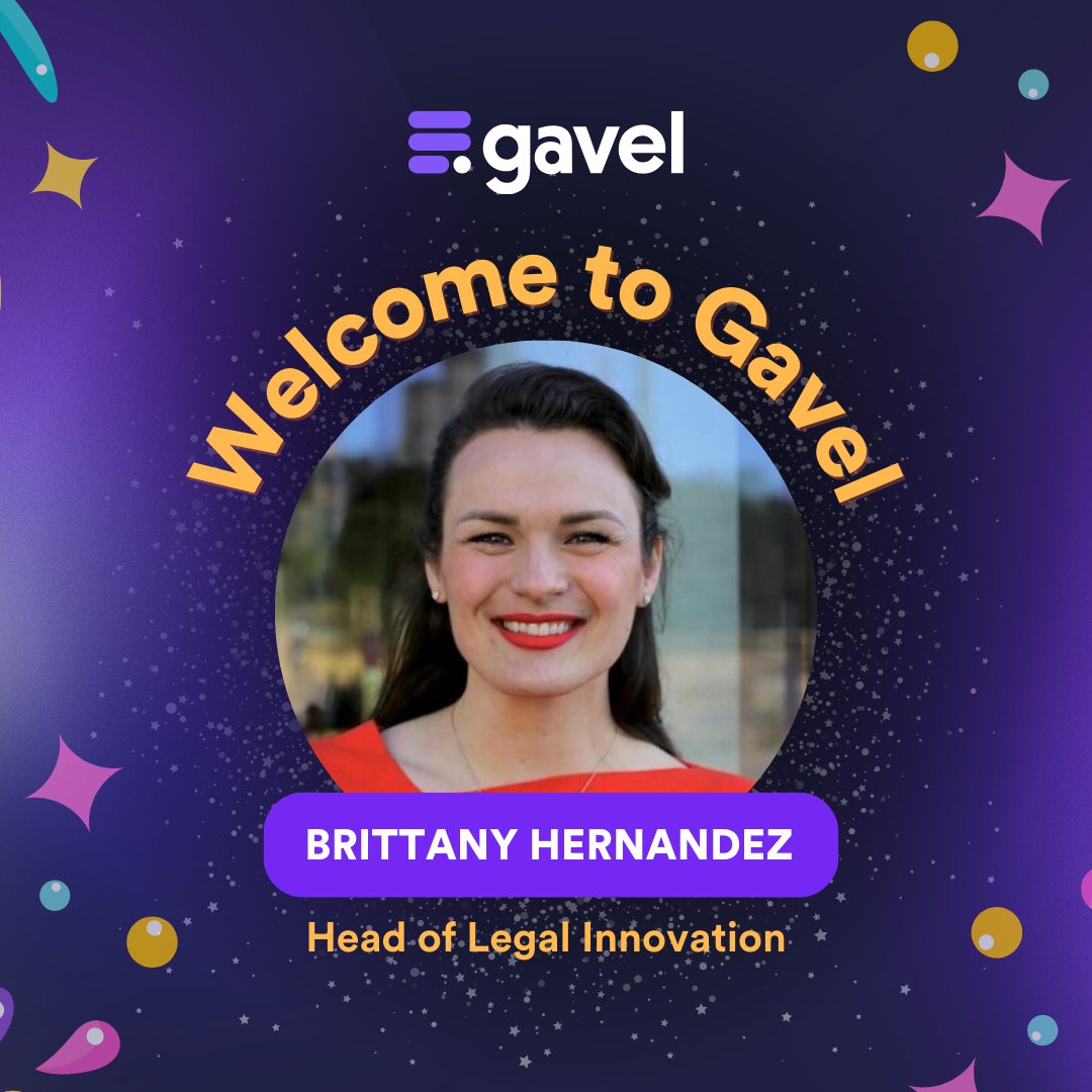 Gavel_io's tweet image. Gavel is excited to welcome Brittany Hernandez to the team as our Head of Legal Innovation! Feel free to reach out to Brittany for speaking on legal innovation, tech practices, AI, and more at brittany@gavel.io!

#Newteam #Welcomeaboard
