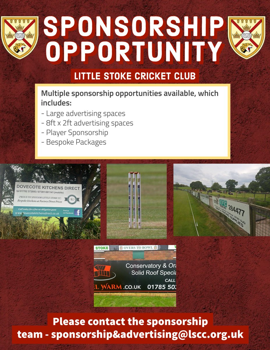 LittleStokeCC's tweet image. Just a reminder of the sponsorship opportunities available at Little Stoke CC! Please get in contact with the email provided for more info…