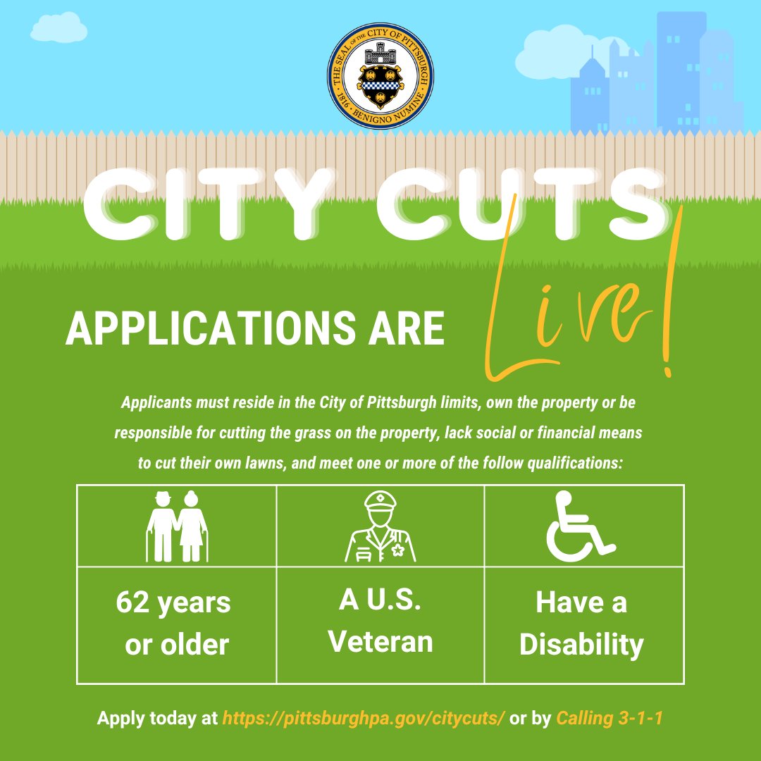 Applications for City Cuts are LIVE! 🌱 Keep in mind: due to increasing demand for the program, the City will prioritize acceptance into the program for community members whose households meet Federal Poverty guidelines. Apply here: pittsburghpa.gov/citycuts/