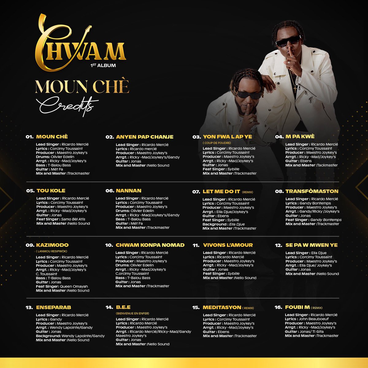 Chwamofficial's tweet photo. 🔴All credits on our LAST ALBUM 💿 “MOUN CHÈ” #Chwam
🔴A special thank you to all the participants🙏 🎁

https://t.co/nZKIGYLv1g

@followers @top fans https://t.co/3uHWzveVBQ